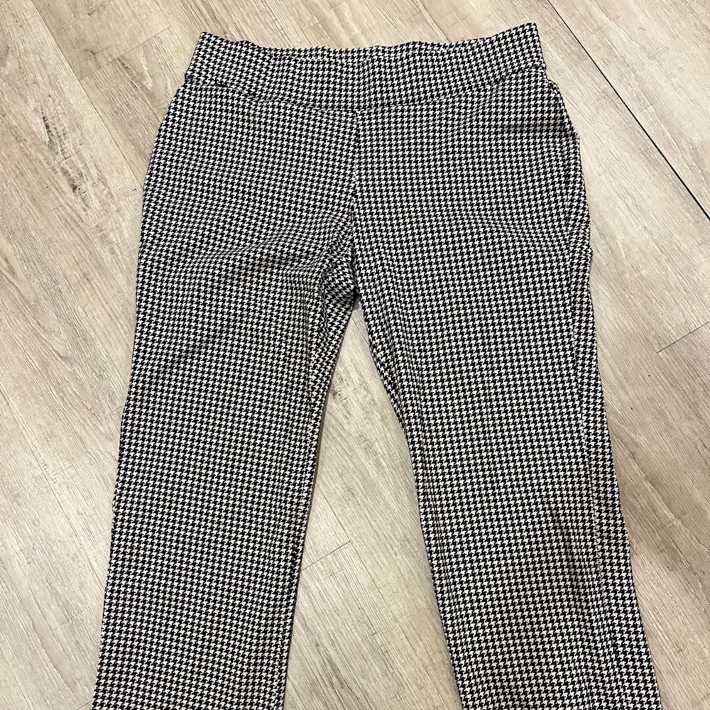 Lands’ End 1X Petite dark Brown & Tan Houndstooth Stretch Pull-On Pants Like New - Picture 2 of 13